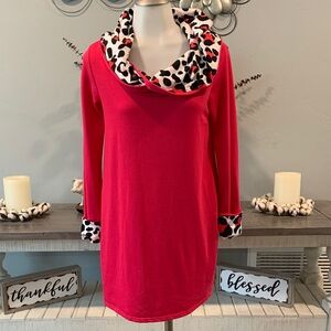 12 Pm By Mon Ami Vibrant PinkTunic Dress with Animal Print Details